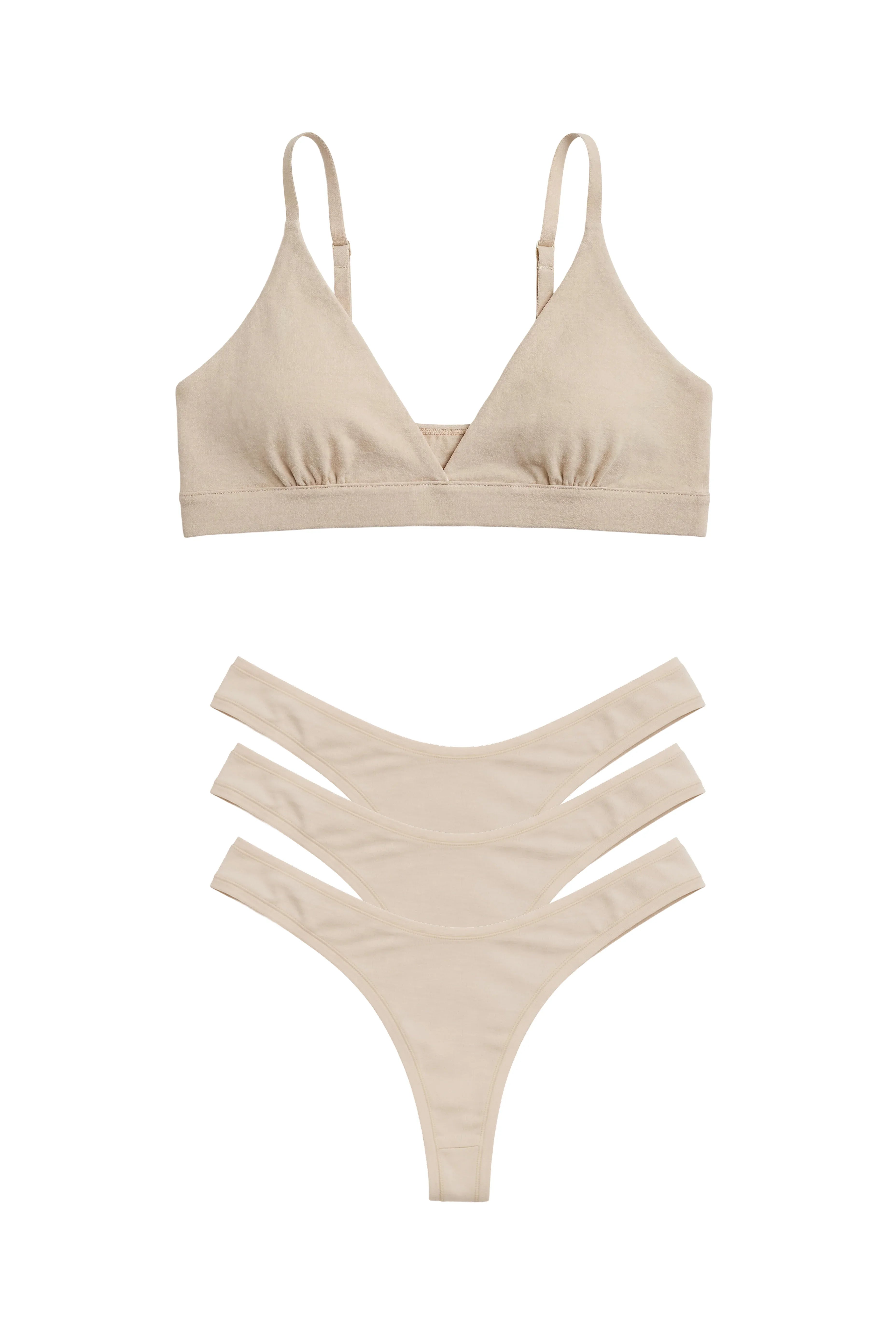 After Hours Cotton Triangle Bra & 3 G-Strings Set Creamy - epoché