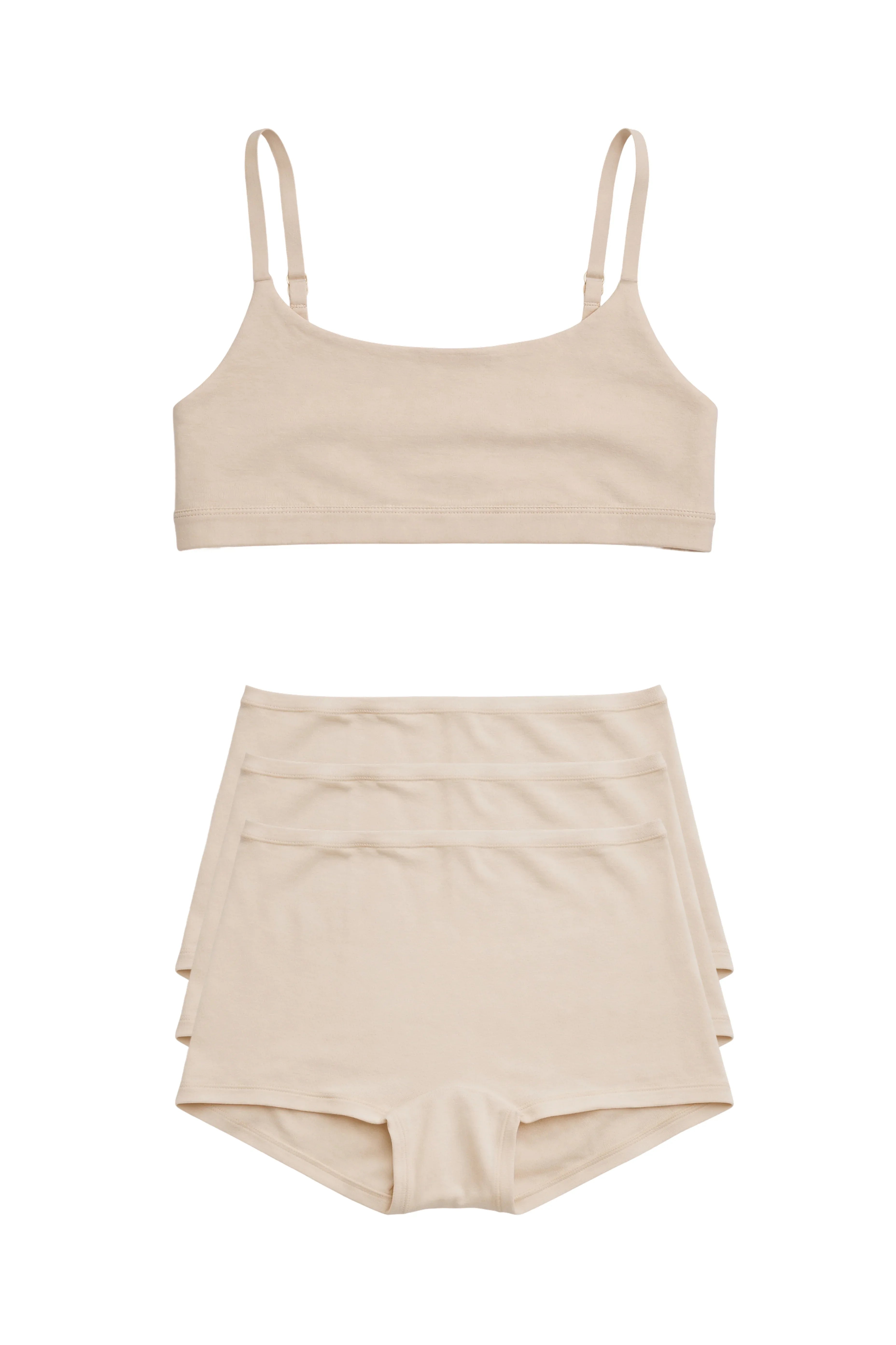 Slow Morning Cotton Bra & 3 Shorts Set Creamy - epoché
