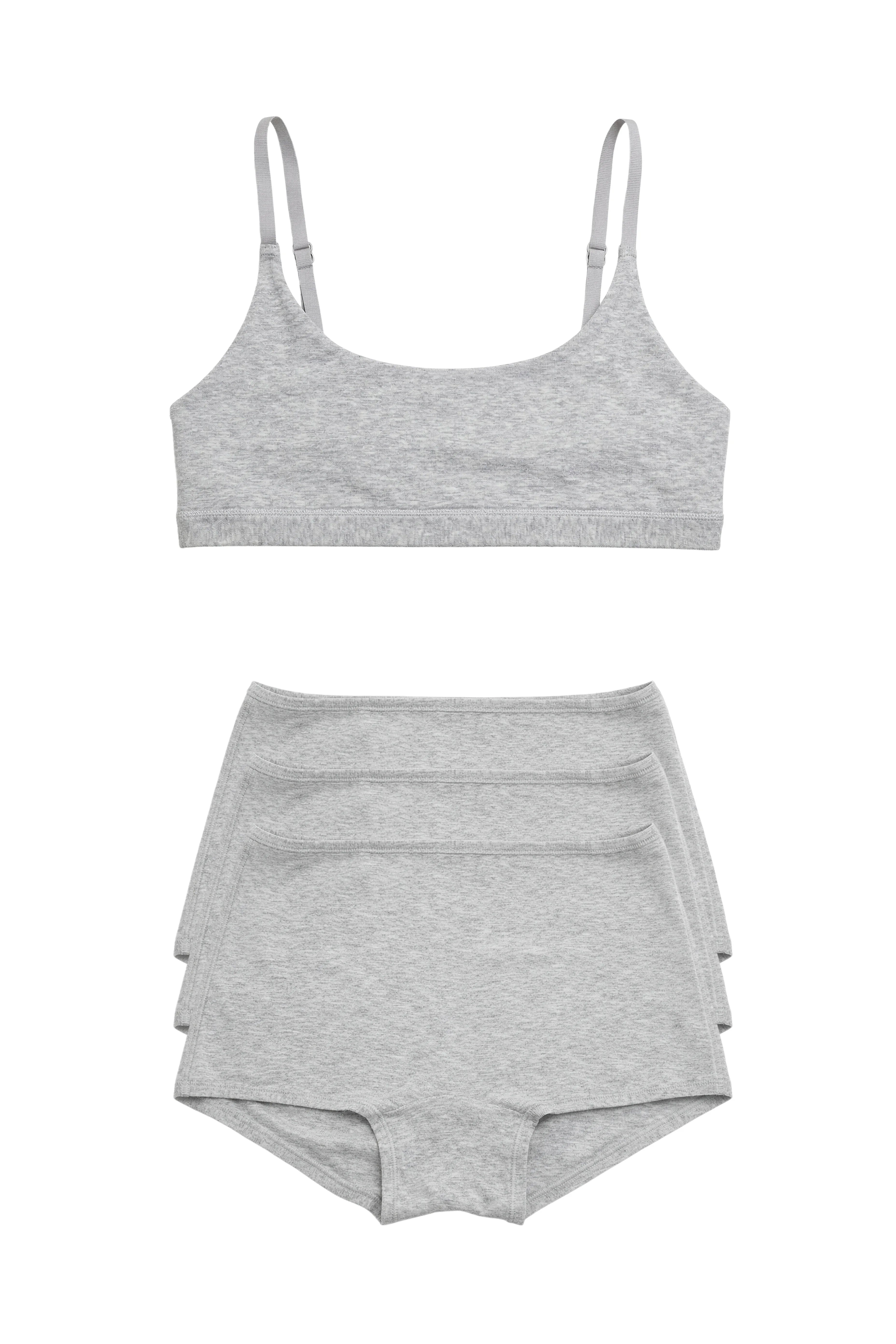 Slow Morning Cotton Bra & 3 Shorts Set Gray - epoché