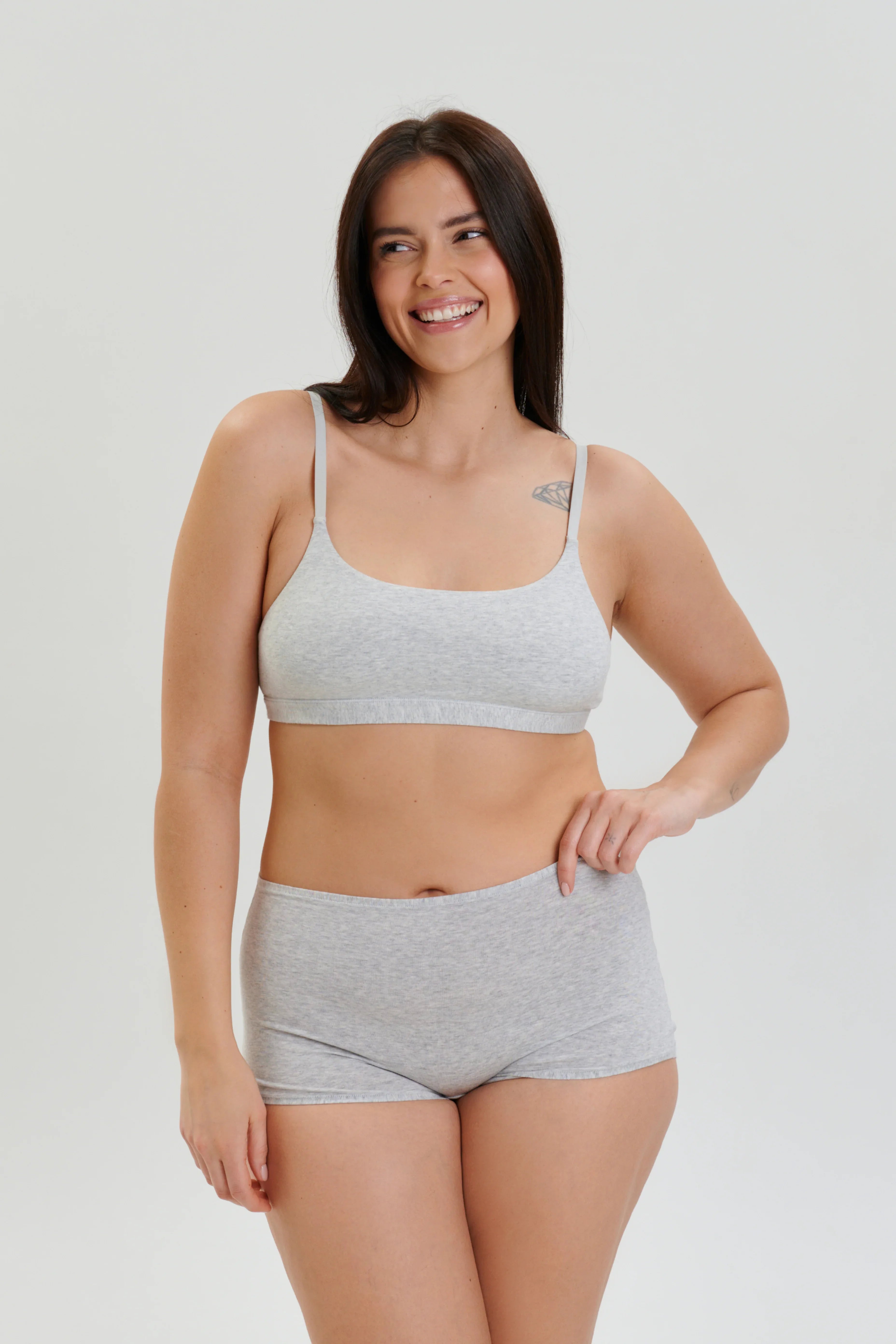 Slow Morning Cotton Bra & 3 Shorts Set Gray - epoché
