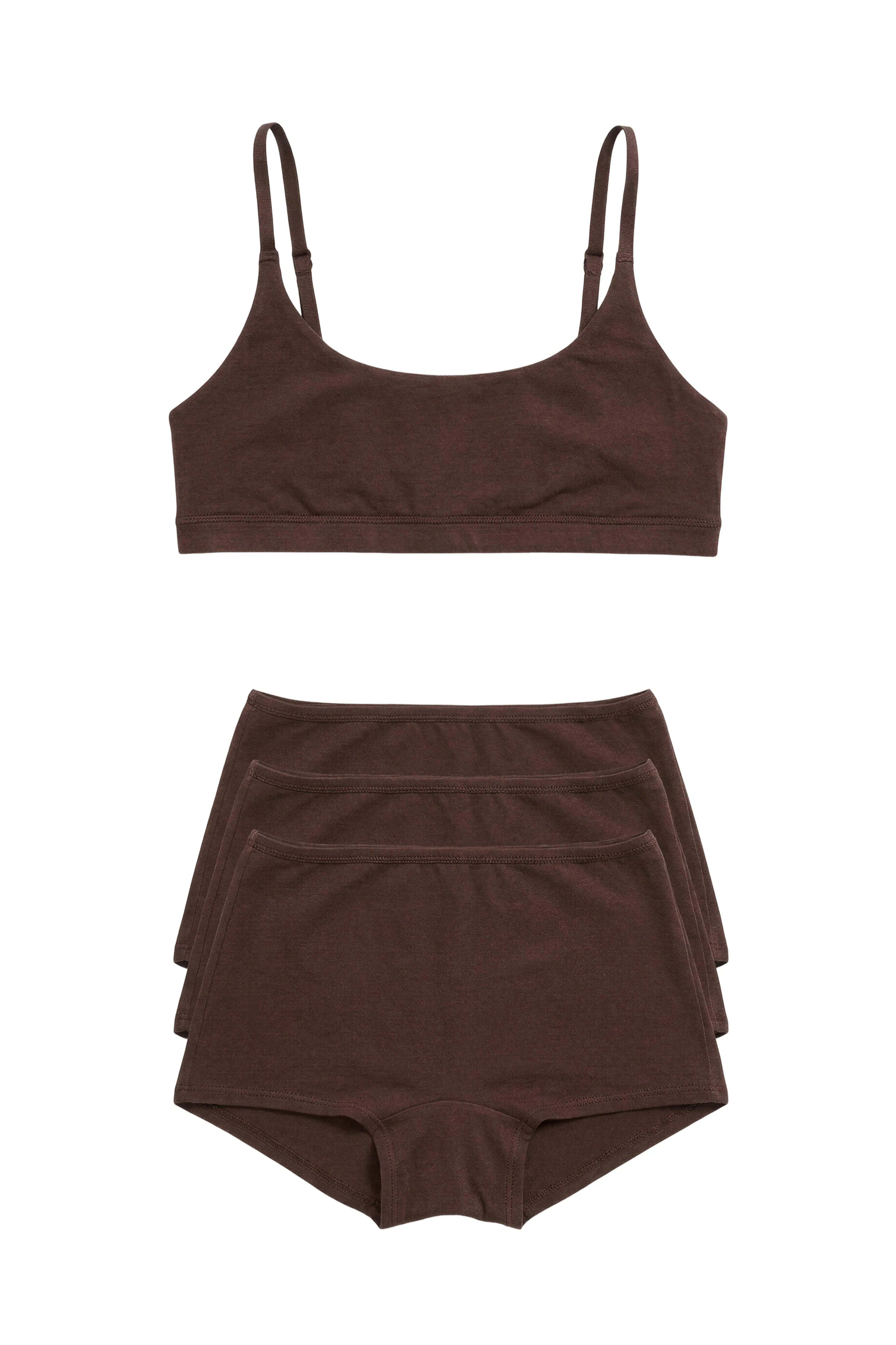 Slow Morning Cotton Bra & 3 Shorts Set Chocolate - epoché