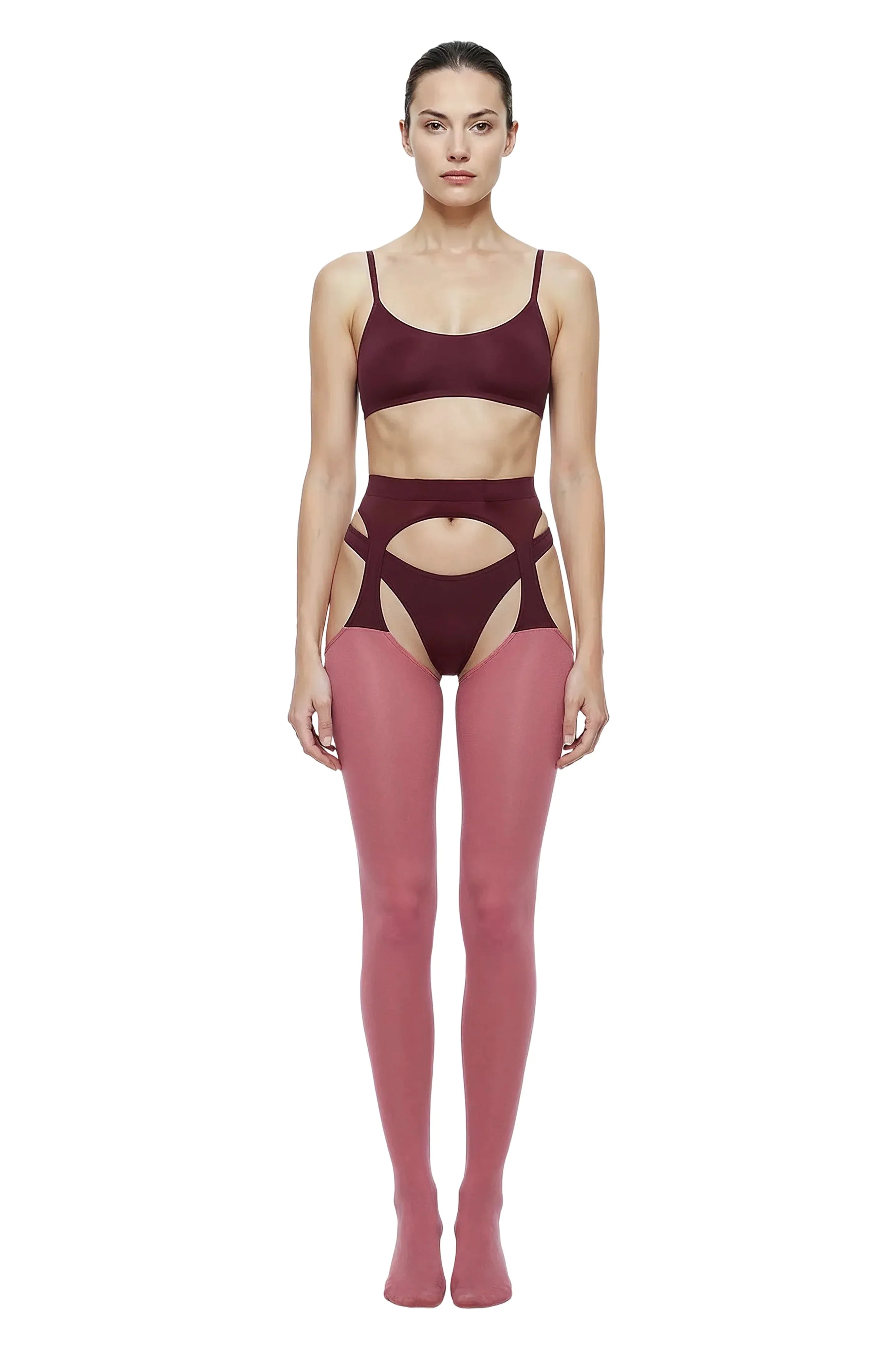 Velvet Crush Head-to-Toe Two-toned Garter Set in Pink & Plum - epoché