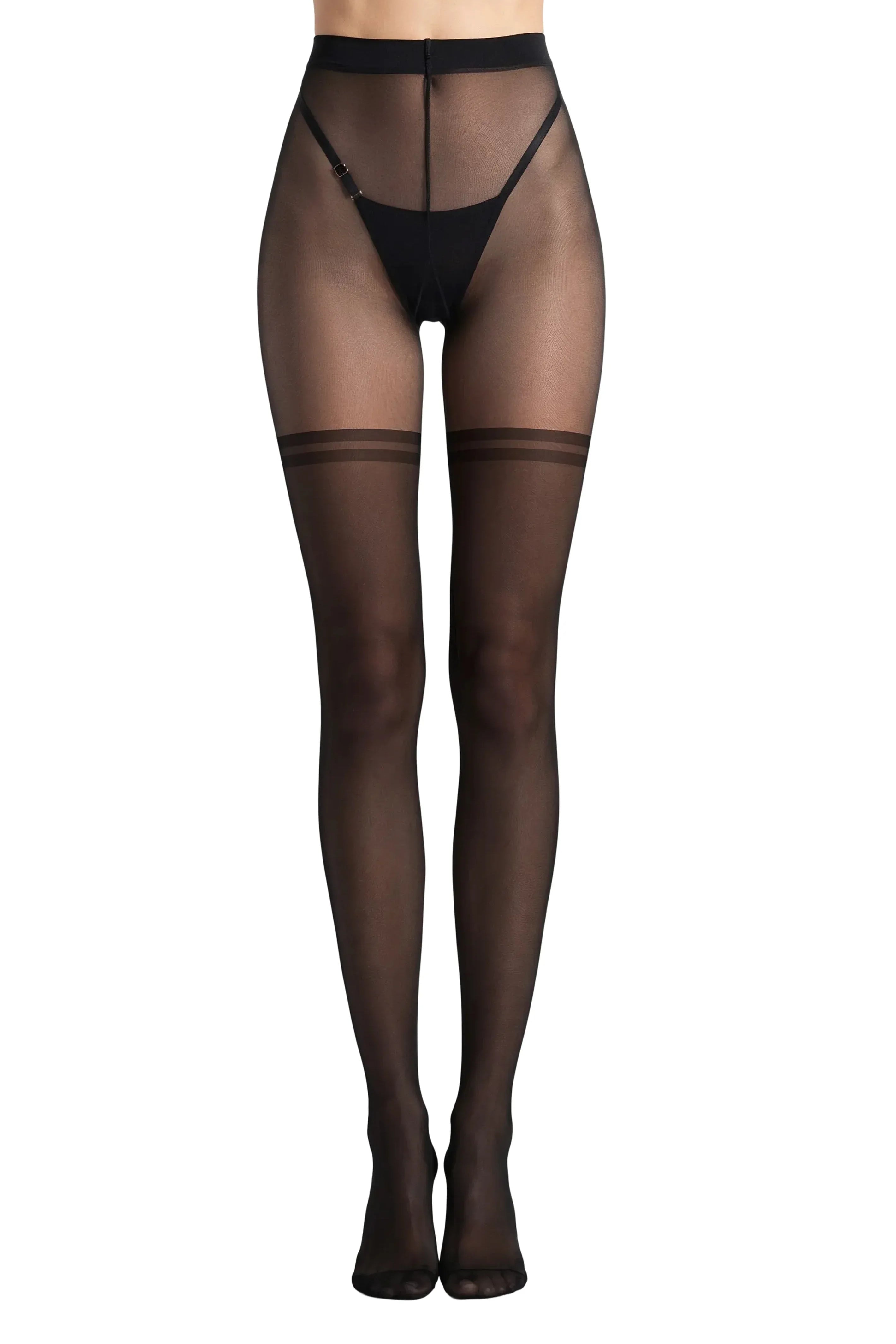Stocking-Effect Sheer Tights with Double Athletic Stripes - epoché