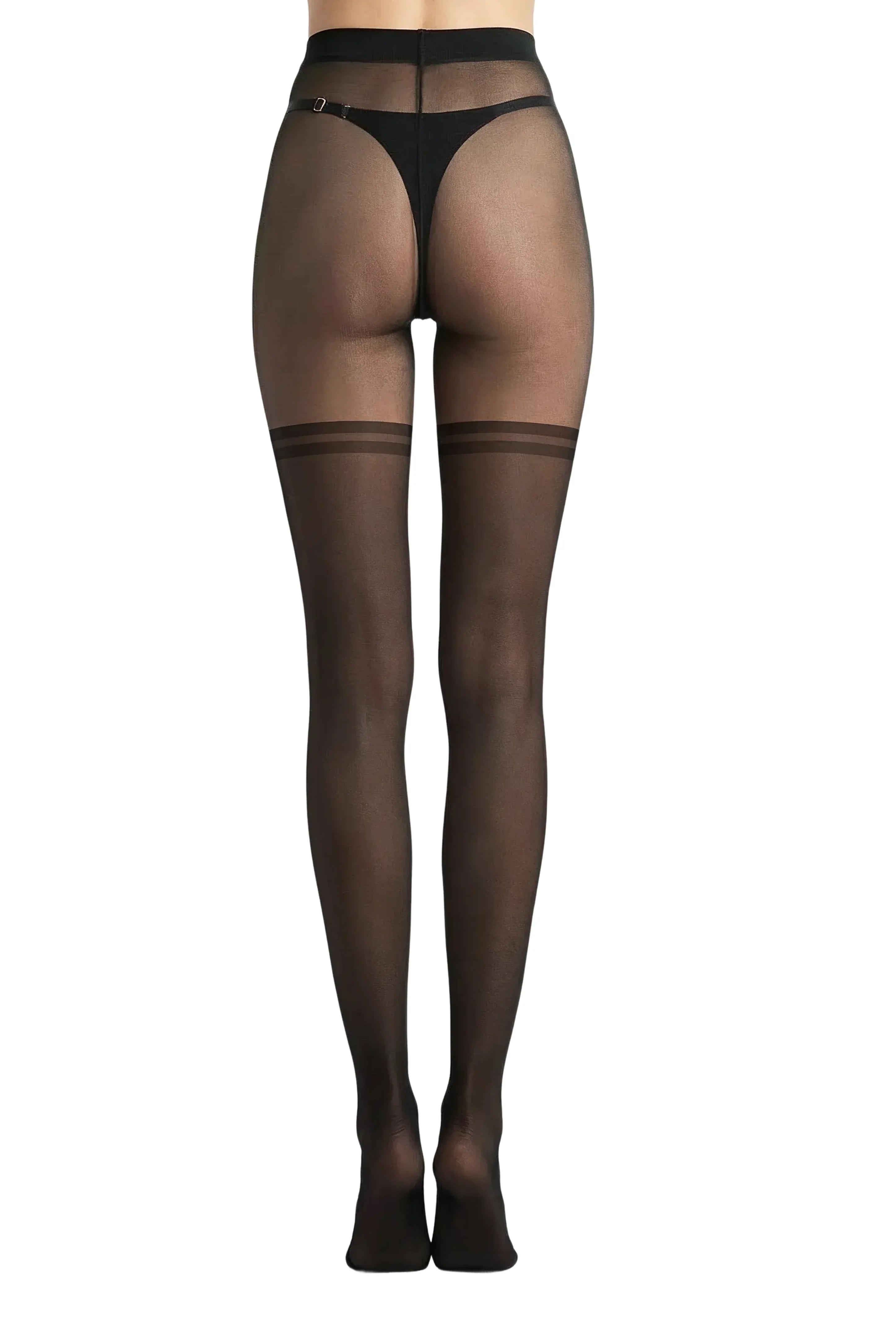 Stocking-Effect Sheer Tights with Double Athletic Stripes - epoché