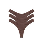 3-Thongs After Hours Set in Chocolate, three thongs stacked in flat lay