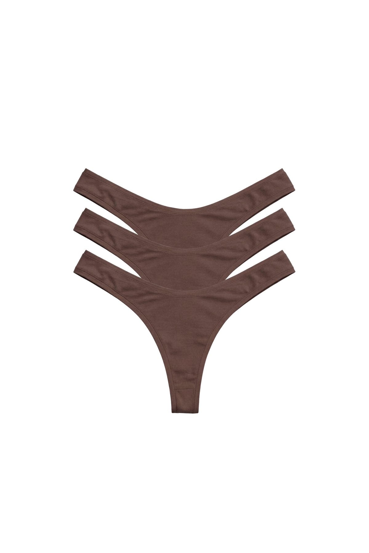 3-Thongs After Hours Set in Chocolate, three thongs stacked in flat lay
