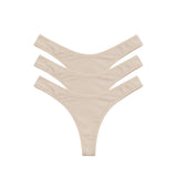3-Thongs After Hours Set in Cream, three thongs stacked in flat lay