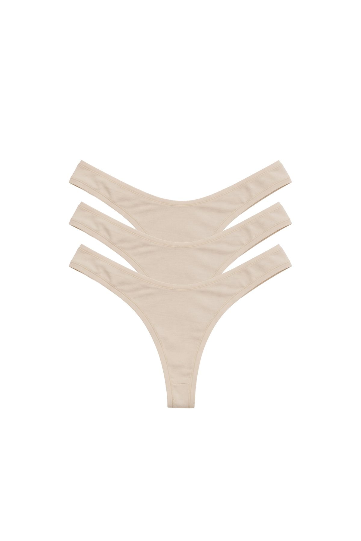 3-Thongs After Hours Set in Cream, three thongs stacked in flat lay
