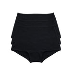 3-Shorts Slow Morning Set in Black, three shorts stacked in flat lay