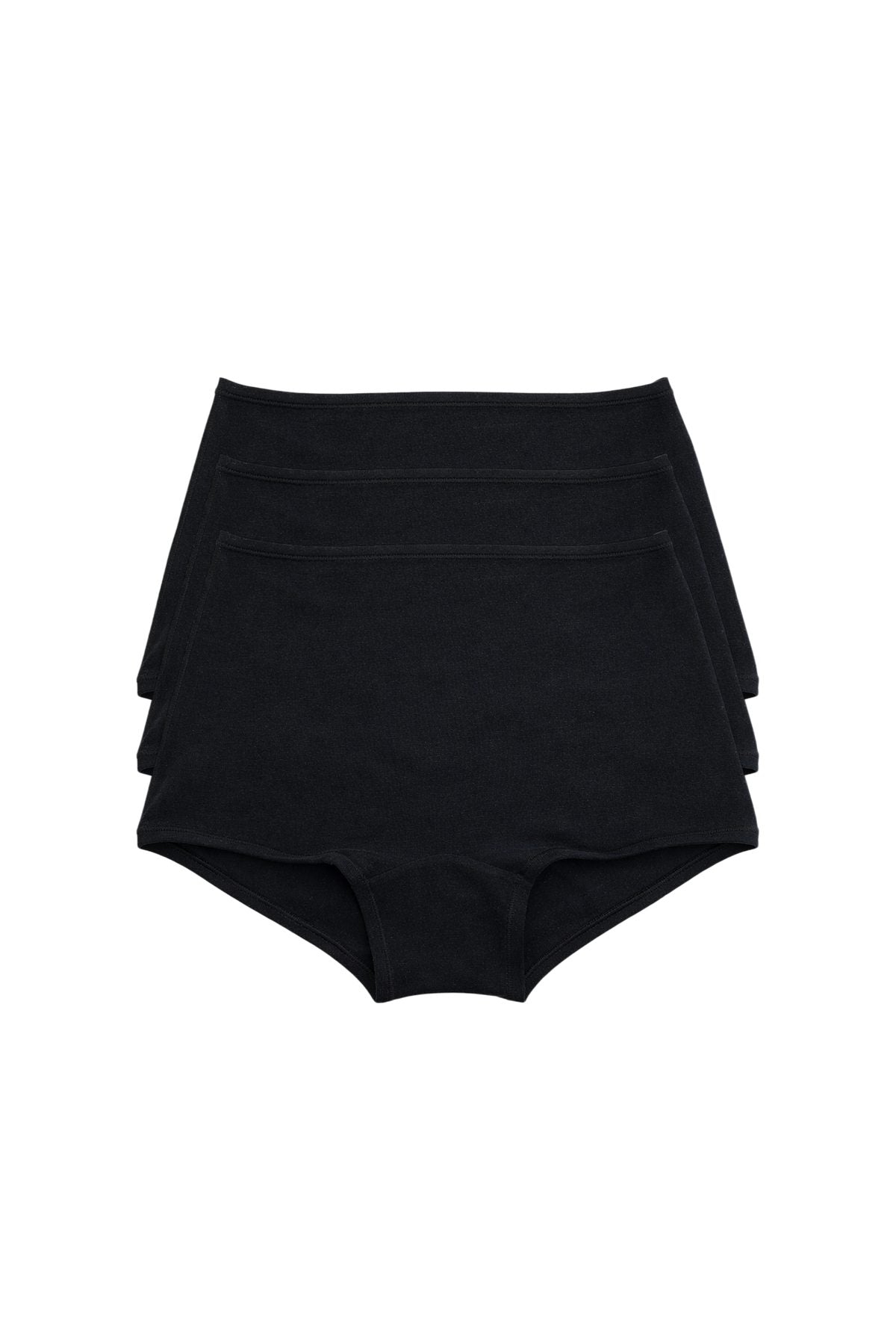 3-Shorts Slow Morning Set in Black, three shorts stacked in flat lay