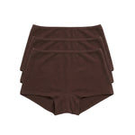 3-Shorts Slow Morning Set in Chocolate, three shorts stacked in flat lay