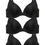 3-Bra Bundle Push-Up Kitten Bra in Black, three bras stacked in flat lay