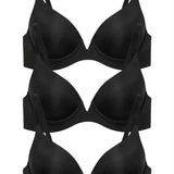 3-Bra Bundle Push-Up Kitten Bra in Black, three bras stacked in flat lay