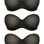 3-Bra Bundle Wired Bandeau Bra in Black, three bras stacked in flat lay