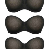 3-Bra Bundle Wired Bandeau Bra in Black, three bras stacked in flat lay