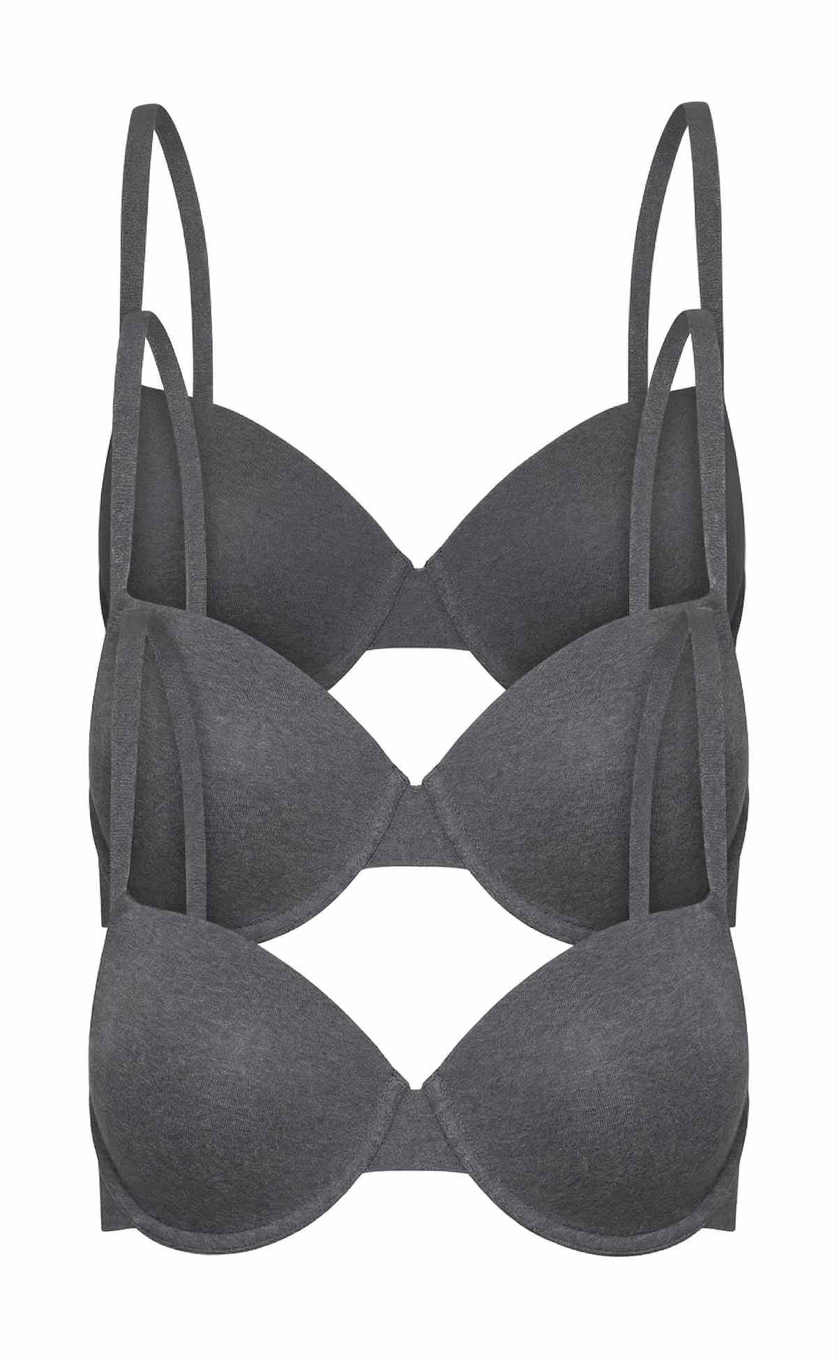 3-Bra Bundle Everyday T-Shirt Bra in Dark Gray, three bras stacked in flat lay