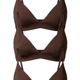 3-Bra Bundle V-Shaped Cotton Bra, three bras stacked in flat lay