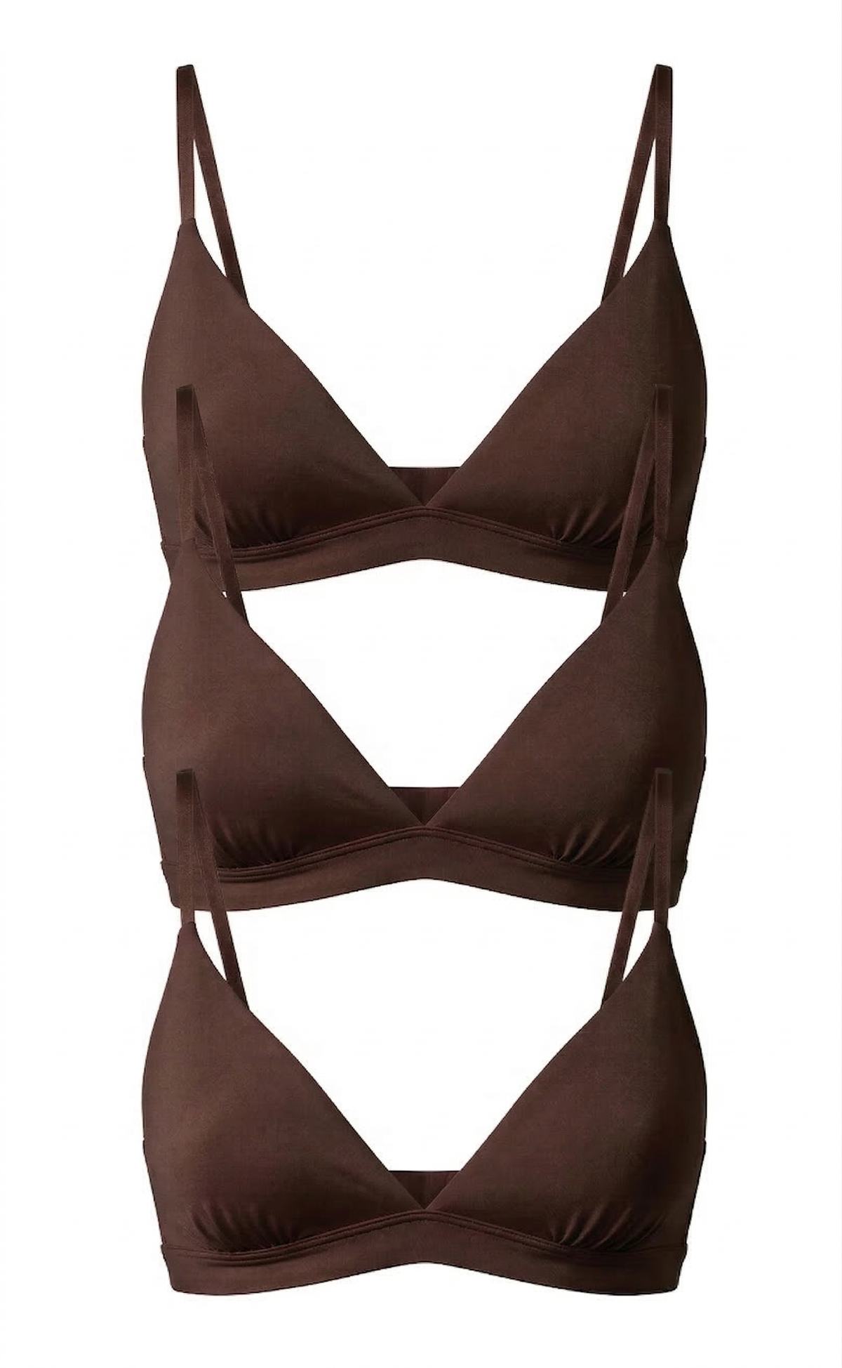 3-Bra Bundle V-Shaped Cotton Bra, three bras stacked in flat lay