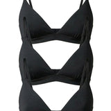 3-Bra Bundle V-Shaped Cotton Bra, three bras stacked, alternate angle