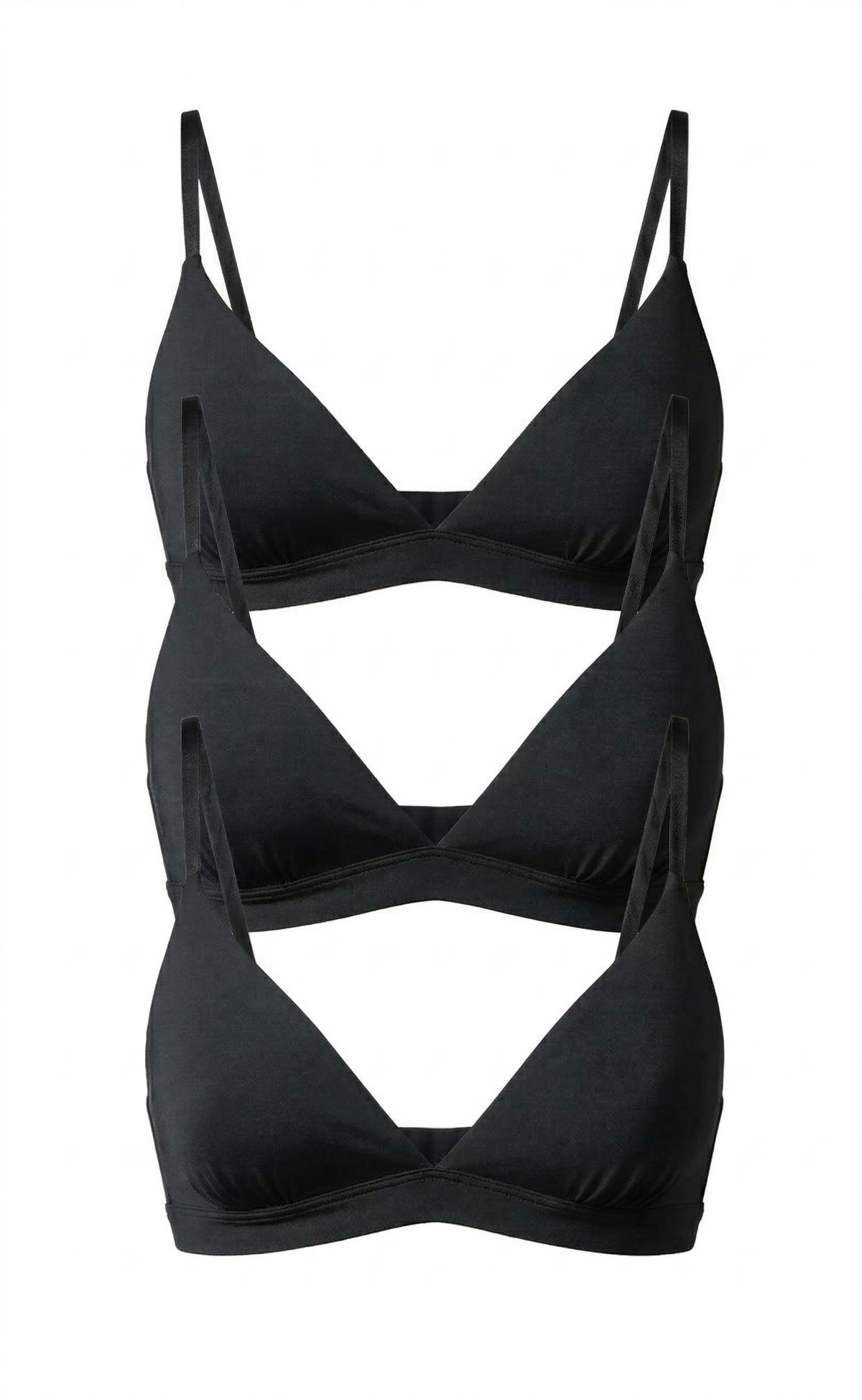 3-Bra Bundle V-Shaped Cotton Bra, three bras stacked, alternate angle