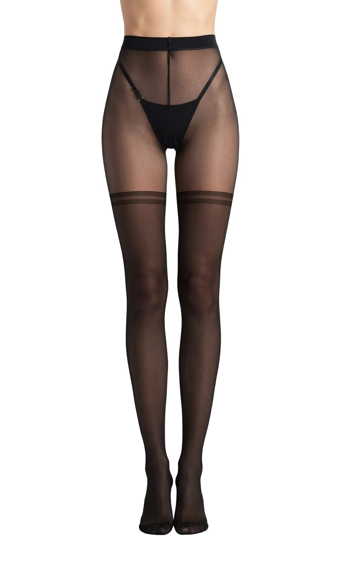 Stocking-Effect Sheer Tights with Double Athletic Stripes - epoché