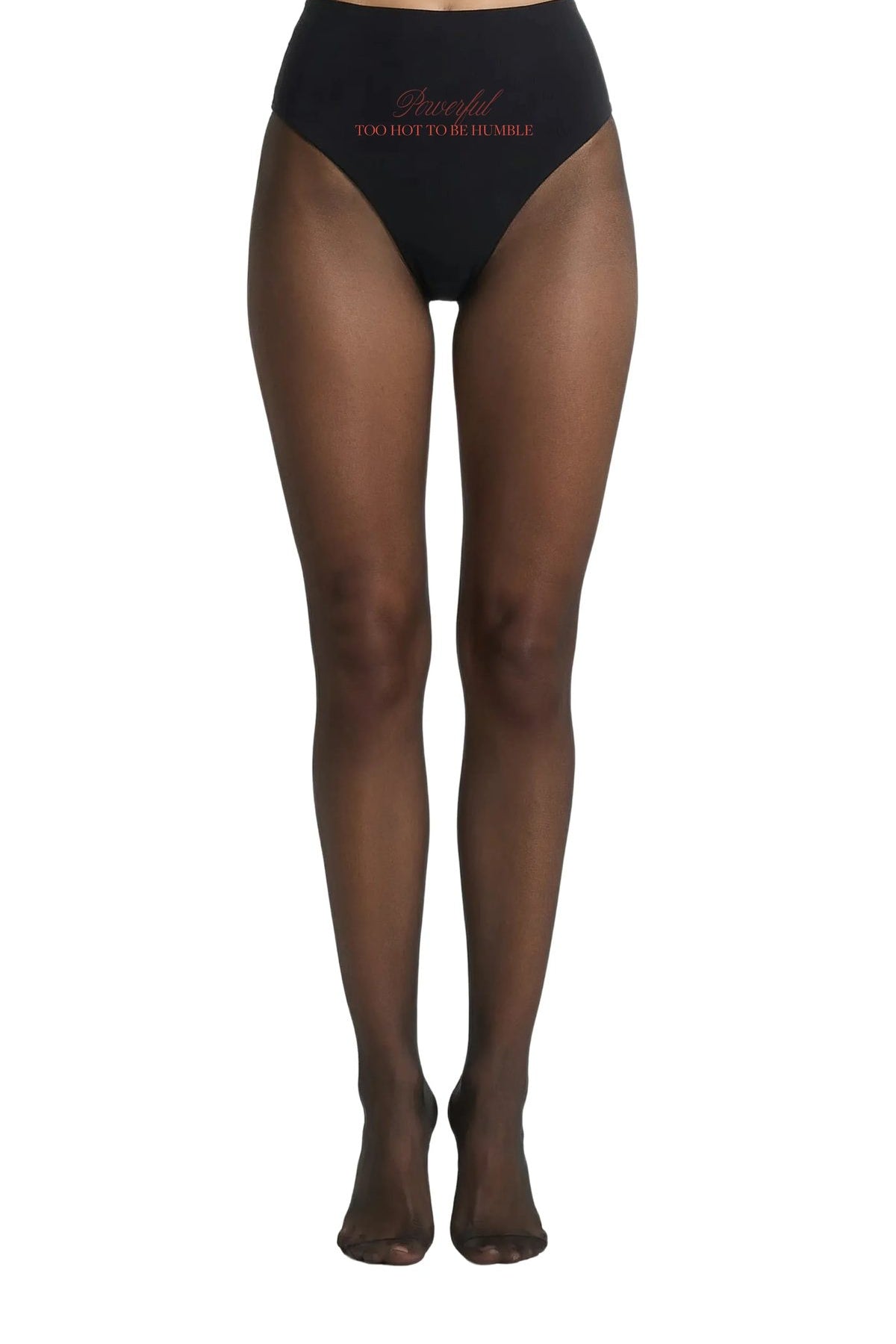 Too Hot To Be Humble Sheer Black Affirmation Tights - epoché