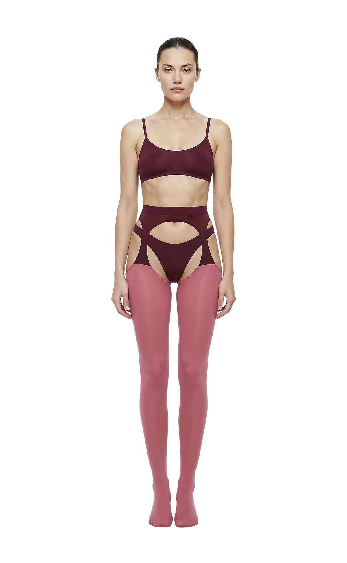 Velvet Crush Head-to-Toe Two-toned Garter Set in Pink & Plum - epoché