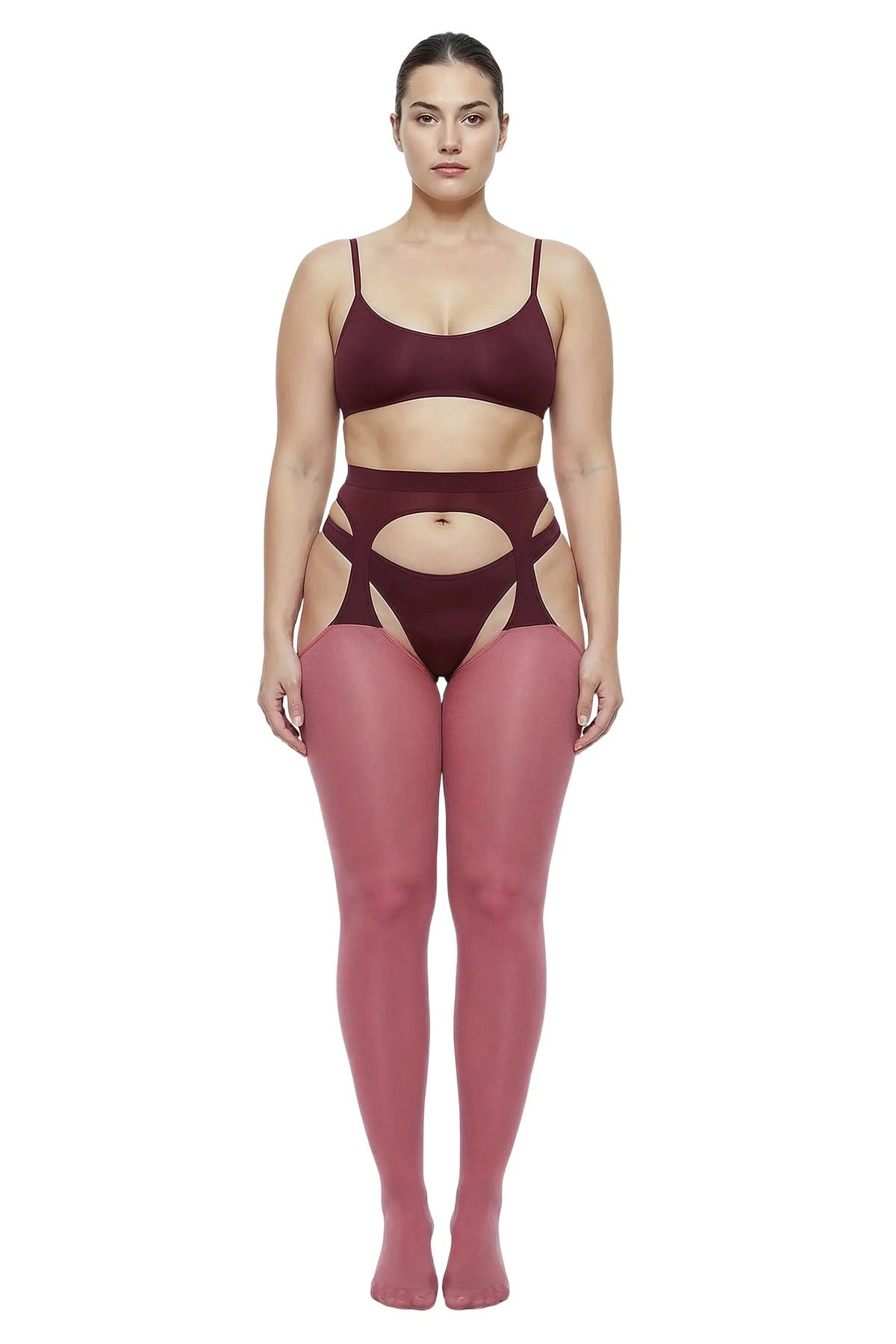 Velvet Crush Head-to-Toe Two-toned Garter Set in Pink & Plum - epoché